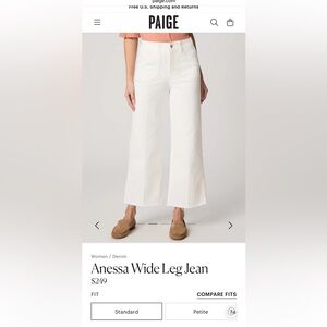 PAIGE White Anessa Wide-Leg Jeans Tonal Ecru 27